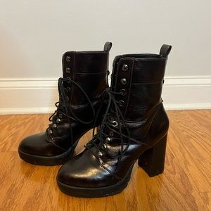 Burgundy colored heel lace up boots size 10 W